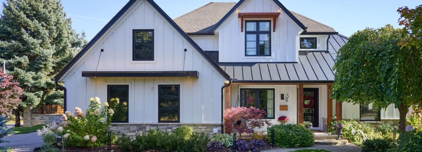 niagara ontario home, white with black and brown wood