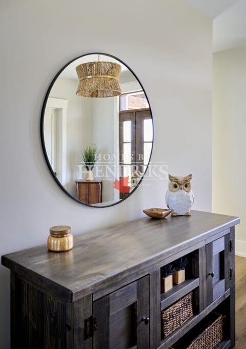 The entryway sets the tone for the blend of modern craftsmanship and rustic charm throughout the Blackstone Retreat.