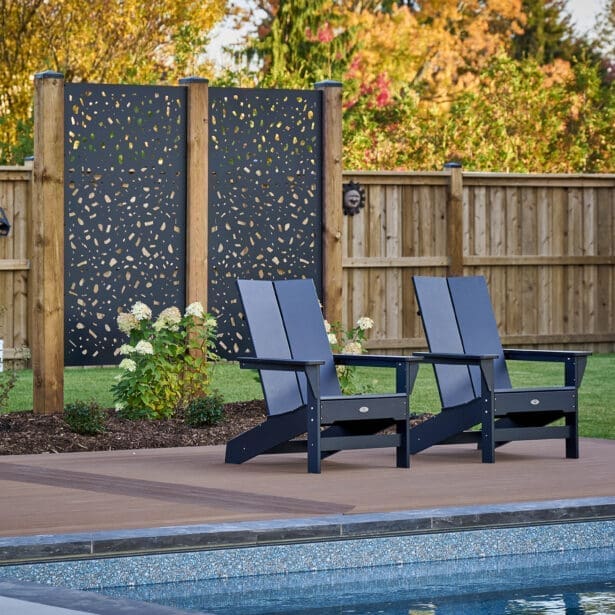 comfortable pool chair positioned by the sparkling pool, offering a perfect spot for relaxation.