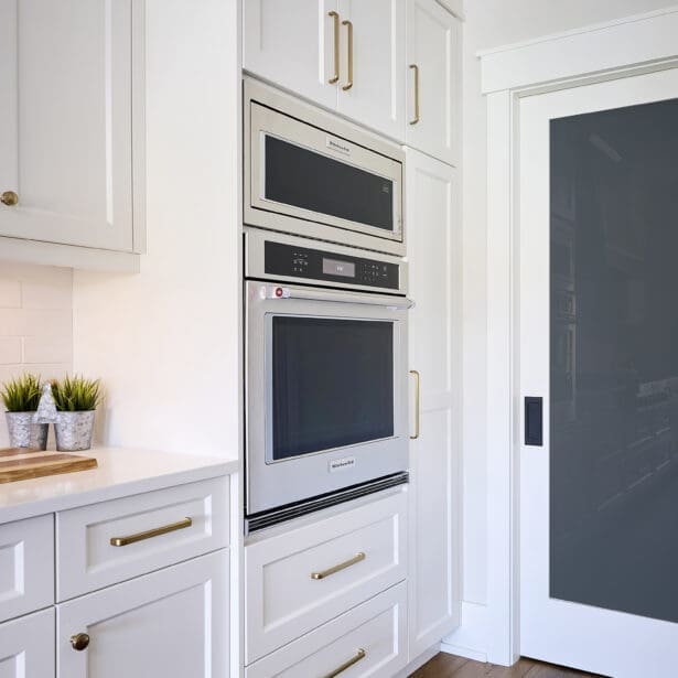 A built-in wall oven with a modern design