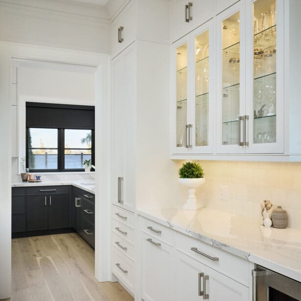 Walk-in pantry with built-in shelving and ample storage for kitchen essentials