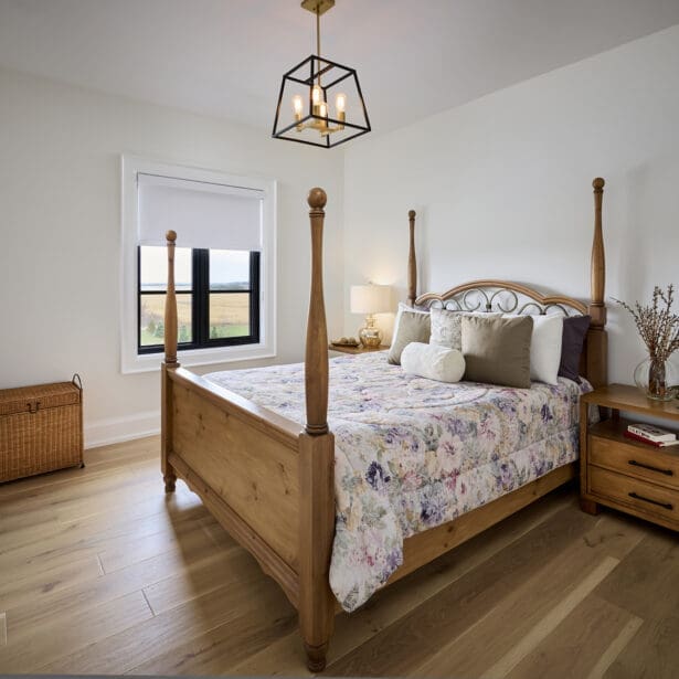 Children’s bedroom designed with warm colours and functional storage.