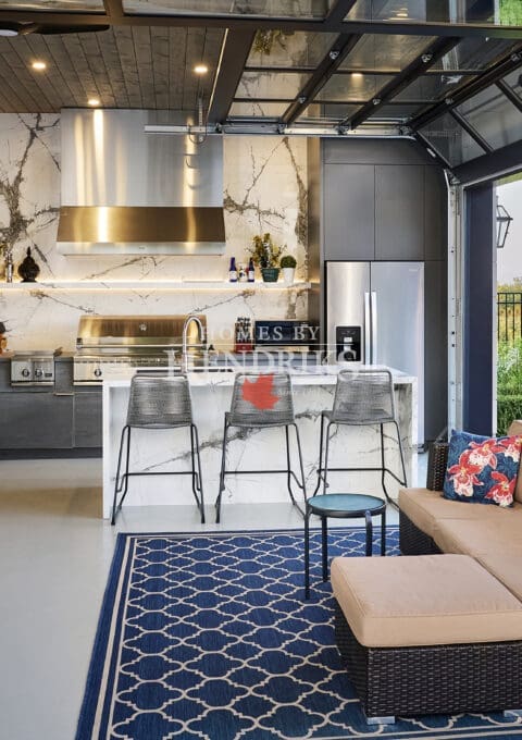 Kitchen and sitting area within the pool house